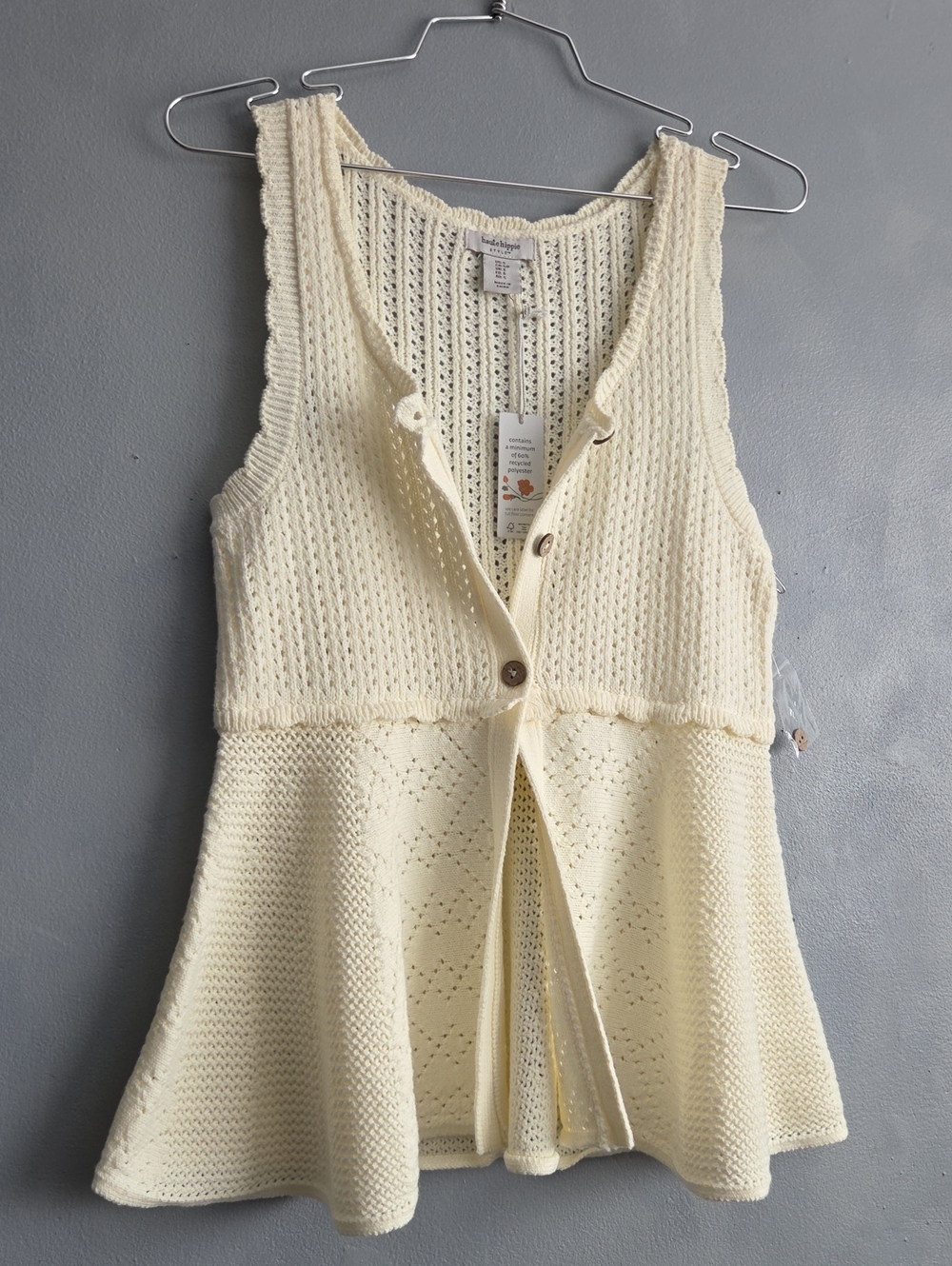 HAUTE HIPPIE KNITTED CREAM SLEEVELESS, BUTTON-DOWN VEST, US S, NWT